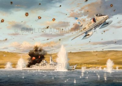 HMS Ardent under attack, Oil on canvas