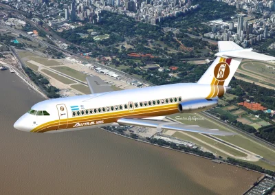 Digital illustration of a BAC One-Eleven aircraft belonging to Austral Líneas Aéreas