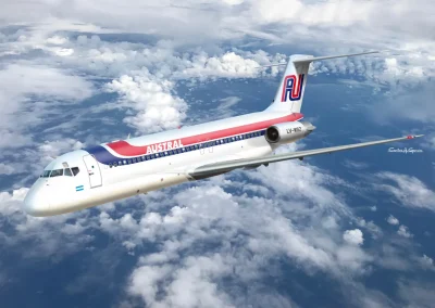 Digital illustration of a DC-9-32 aircraft belonging to Austral Airlines